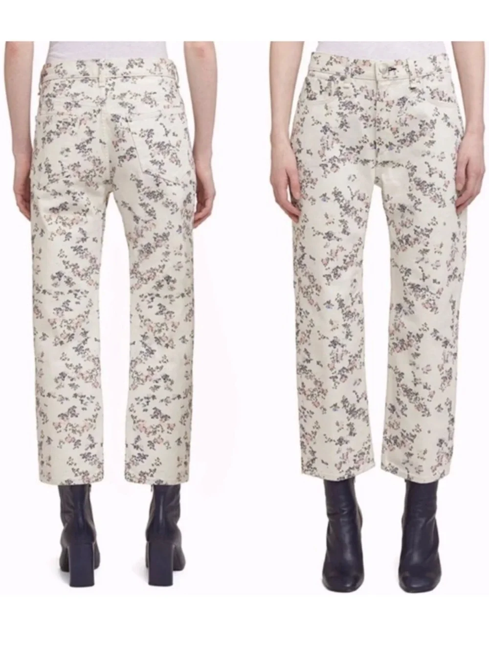 Rag & Bone Ellie High Rise Cropped Jeans in Micro Floral White Sz 30